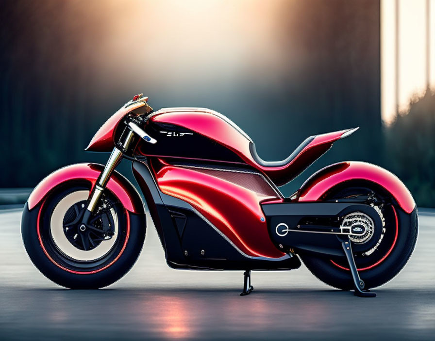 Red Electric Motorcycle with Futuristic Design and LED Light Strip