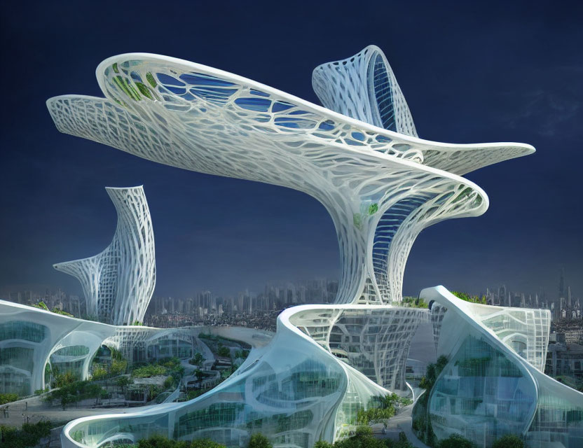 Organic Futuristic Architecture with Intricate Patterns & Greenery