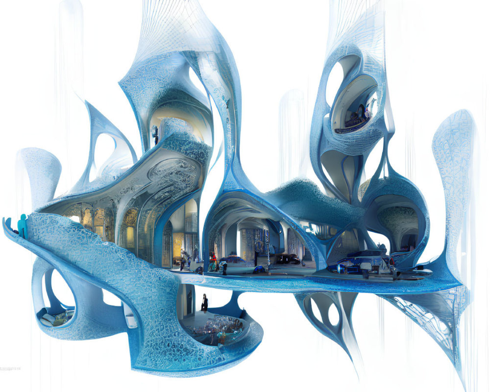 Innovative Futuristic Interior Design with Organic Shapes and Blue Hues