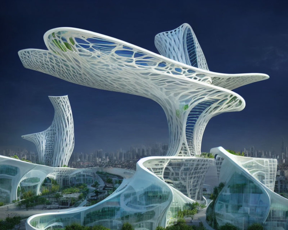 Organic Futuristic Architecture with Intricate Patterns & Greenery