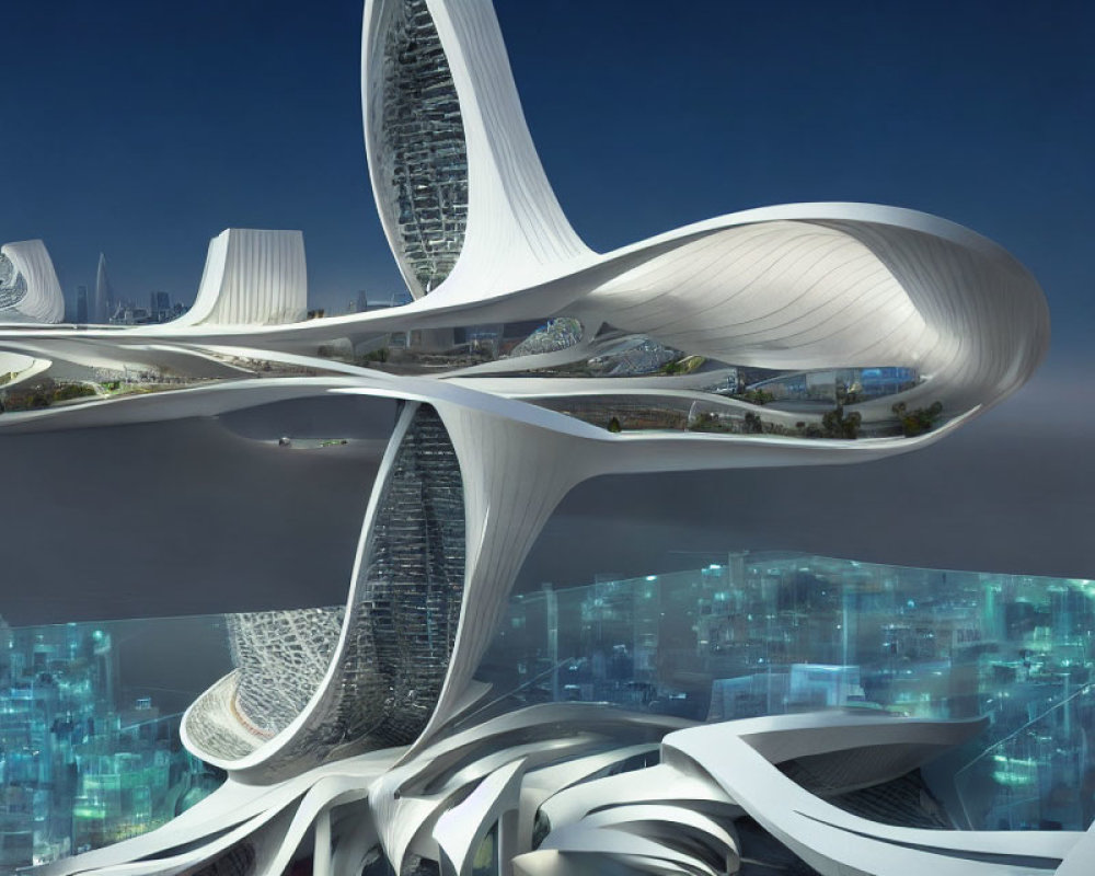 Interconnected futuristic cityscape with organic architecture