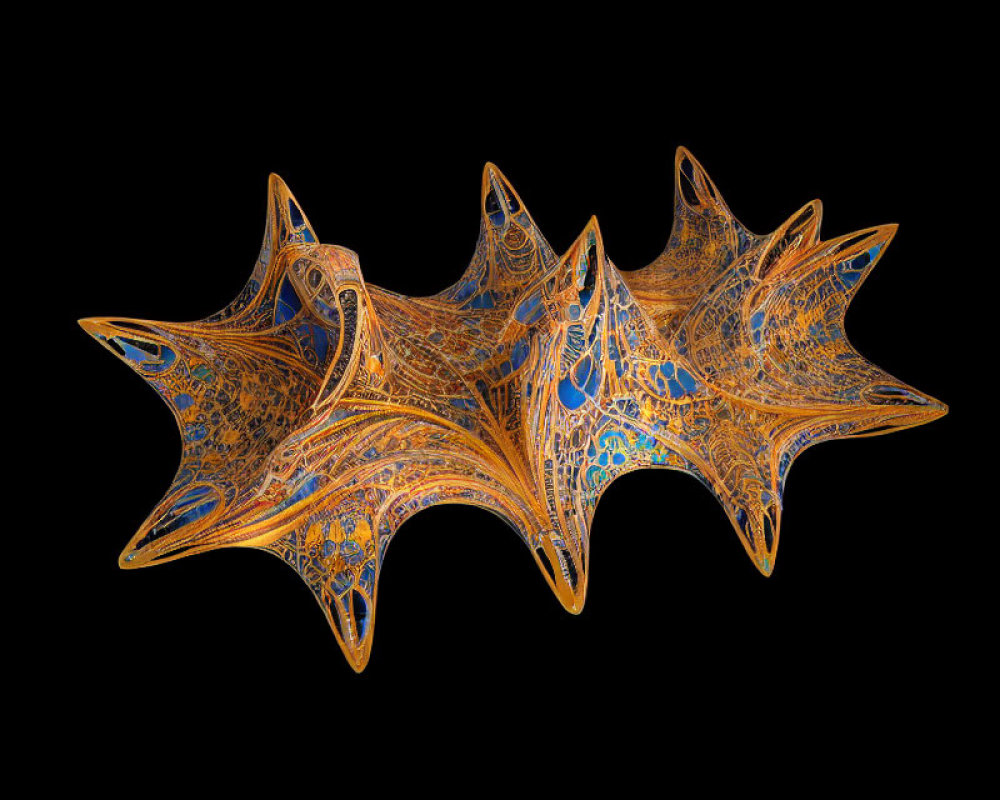 Intricate Fractal Pattern of Star-like Shapes in Orange and Blue Hues