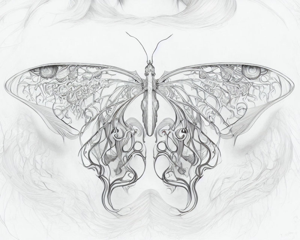 Monochrome butterfly art with intricate symmetrical patterns