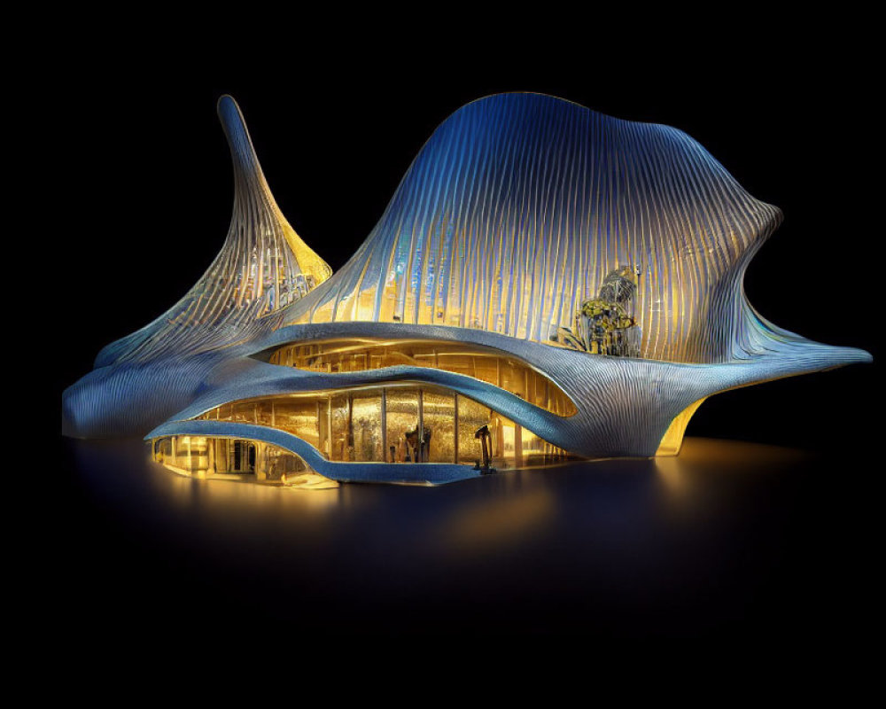 Modern Wave-Like Building Design with Illuminated Interior