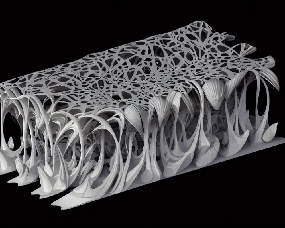 Detailed Organic Patterns on Black Background 3D-Printed Sculpture