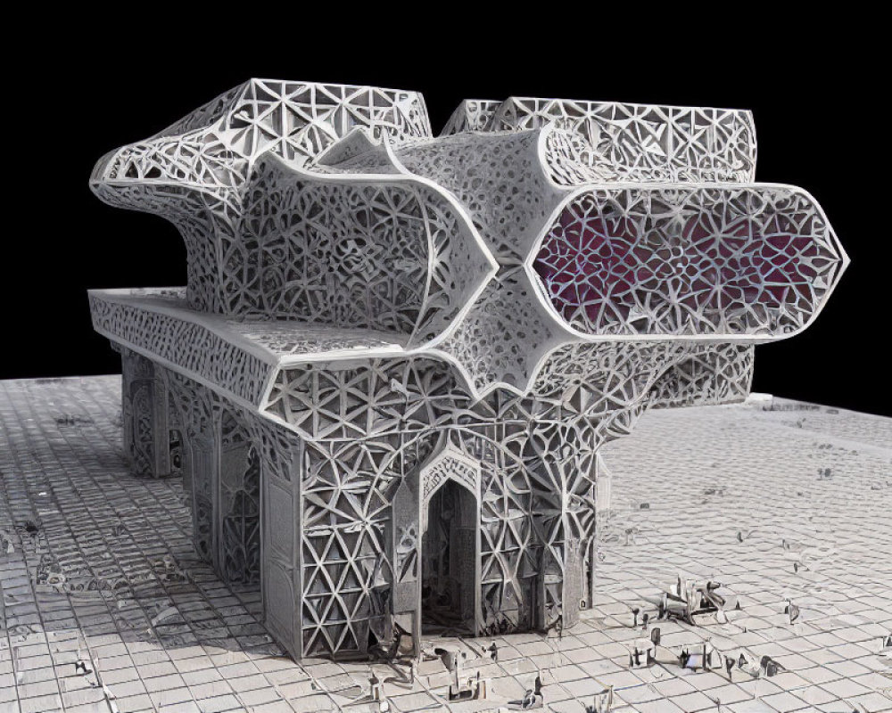 Intricate Arabesque Architectural Model on Tiled Surface