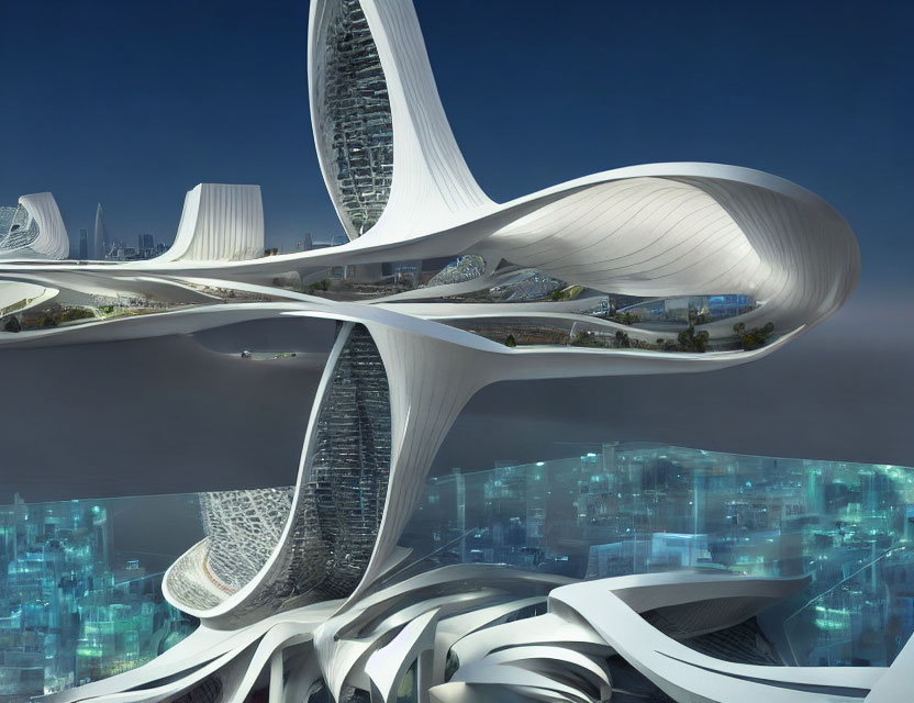 Interconnected futuristic cityscape with organic architecture