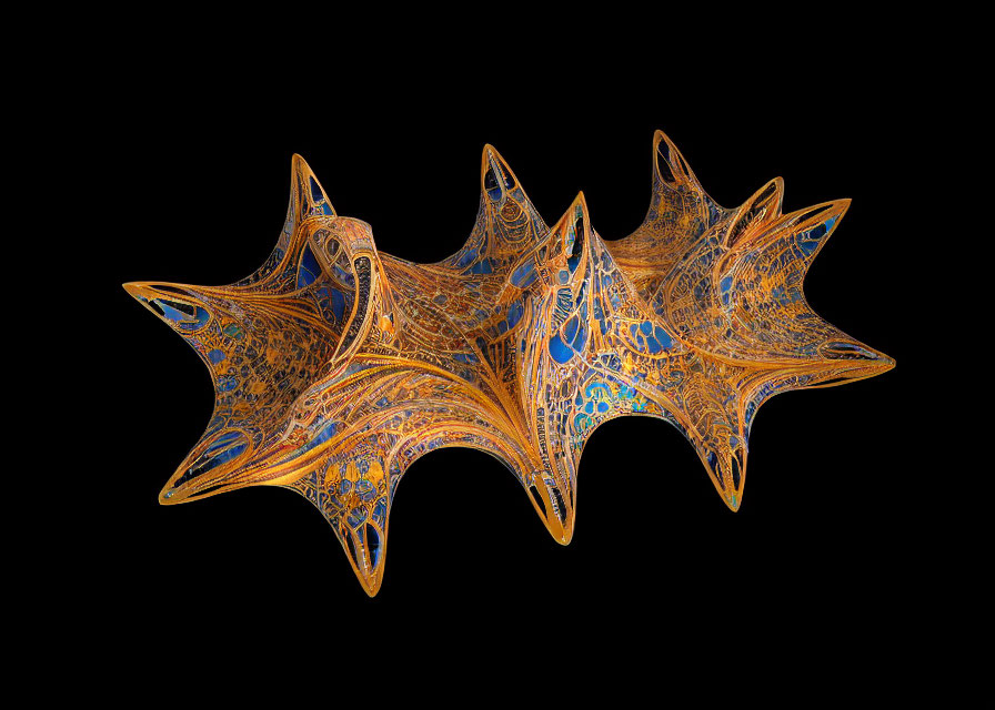 Intricate Fractal Pattern of Star-like Shapes in Orange and Blue Hues