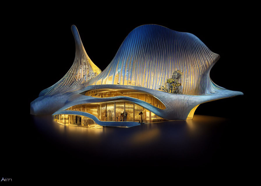 Modern Wave-Like Building Design with Illuminated Interior