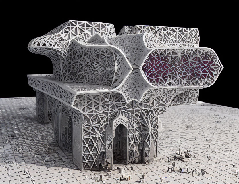 Intricate Arabesque Architectural Model on Tiled Surface