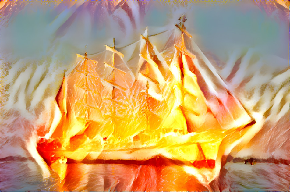 Ship in flames