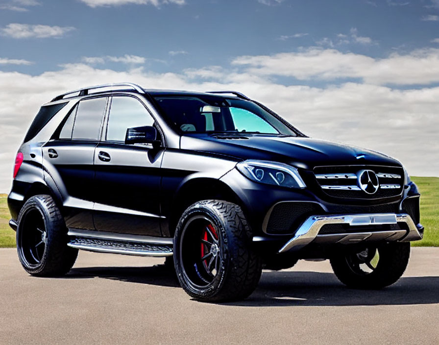 Black Mercedes-Benz SUV with Chrome Grille and Trims, Large Black Wheels, Red Brake Calipers