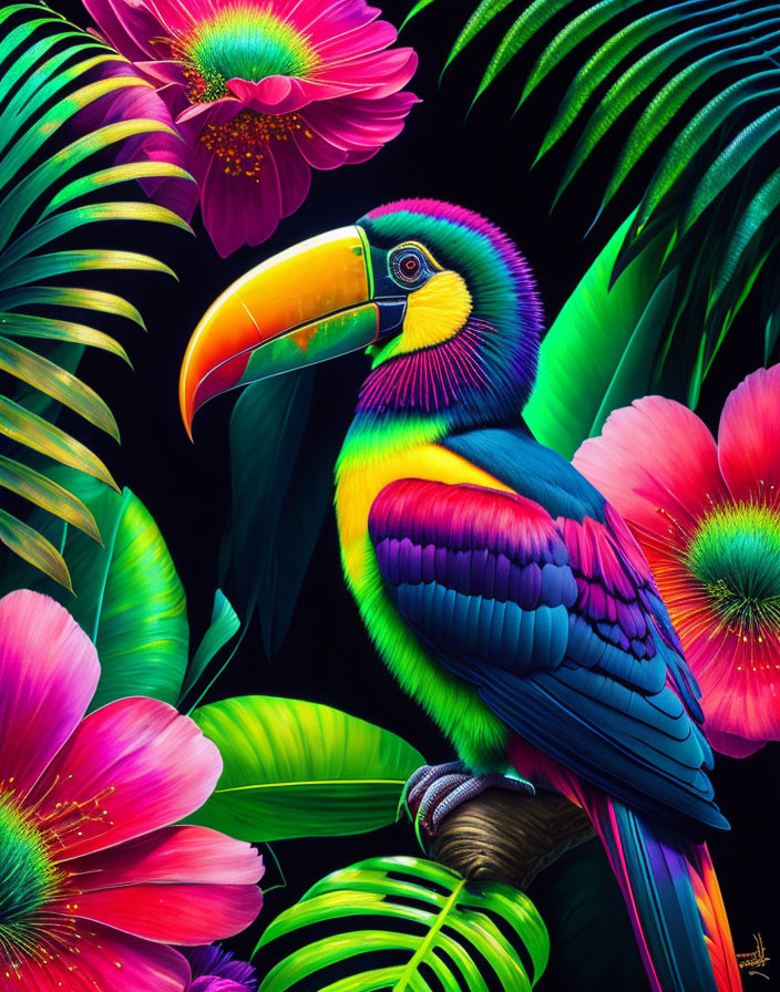 Colorful Toucan Perched in Vibrant Jungle Scene