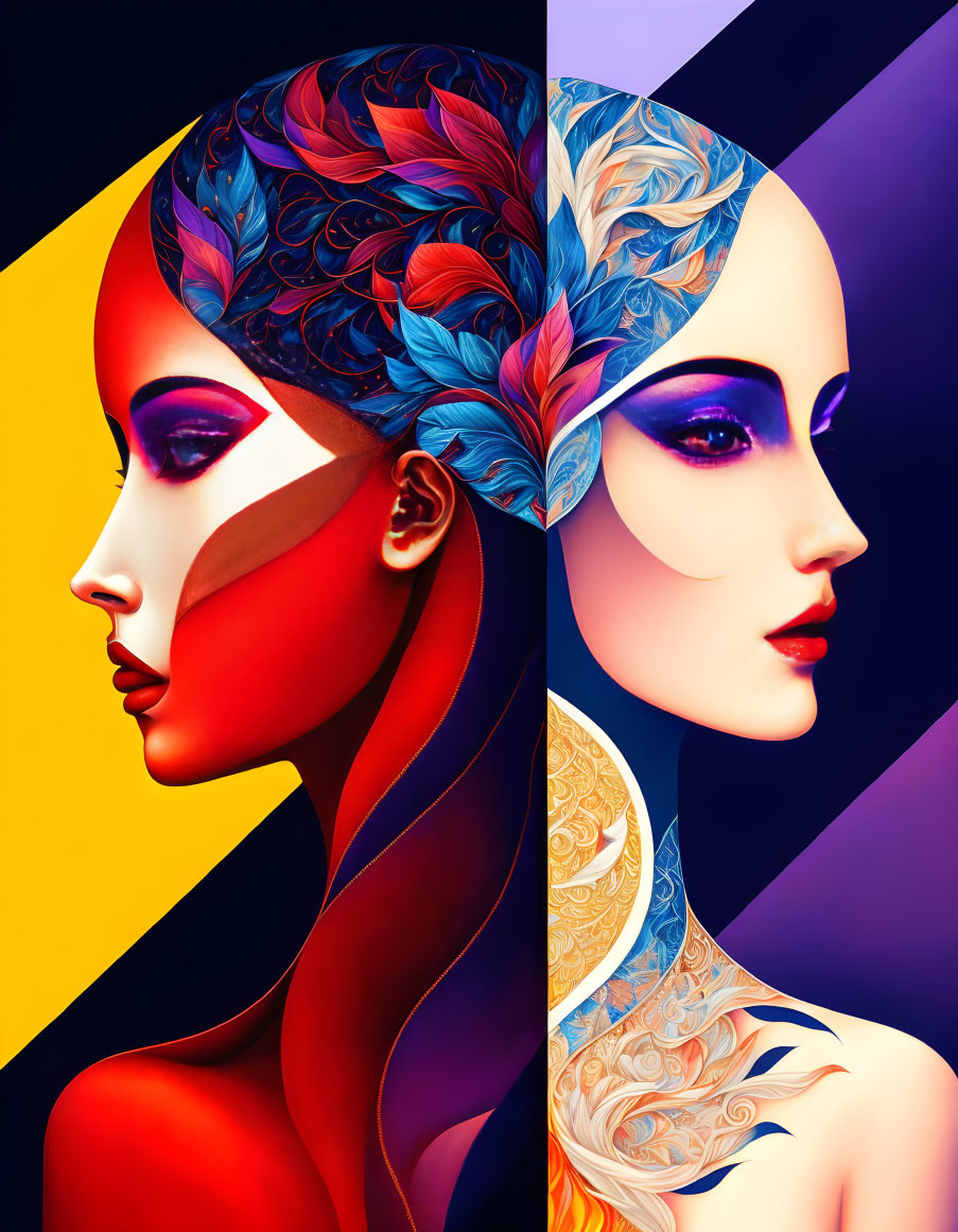 Colorful Stylized Profile Portraits of Women with Elaborate Hair & Striking Makeup