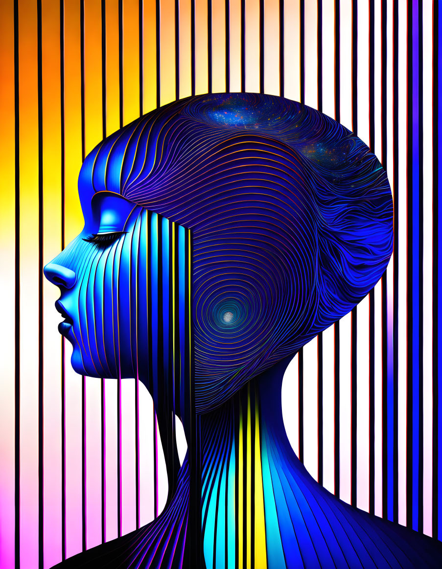 Colorful digital artwork: Face profile with galaxy swirls