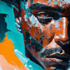 Vibrant abstract portrait of a man with intense eyes in orange tones