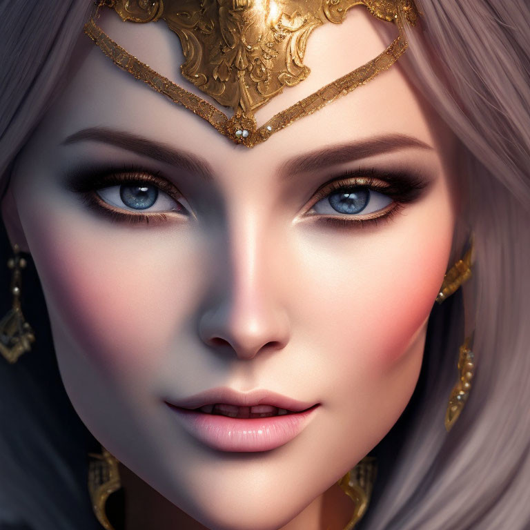 Digital Portrait: Woman with Striking Blue Eyes and Gold Jewelry