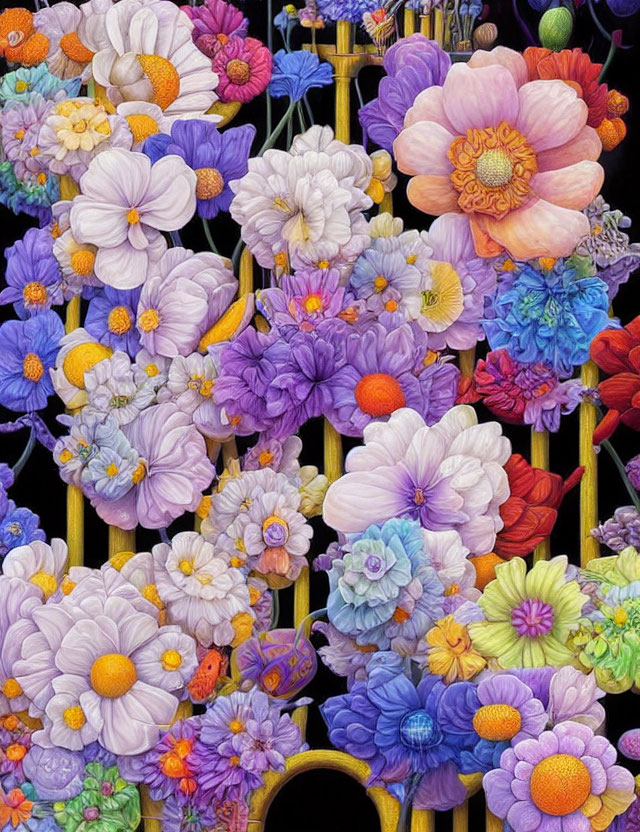 Multicolored Flowers: Daisies, Roses, and Hydrangeas in Bursting Display