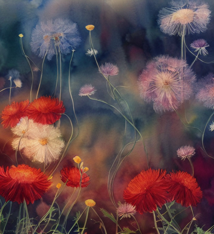 Delicate wildflowers in dreamy watercolor art