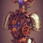 Intricate Steampunk Robot with Brass Gears and Purple Accents