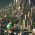 Futuristic sci-fi cityscape with towering skyscrapers