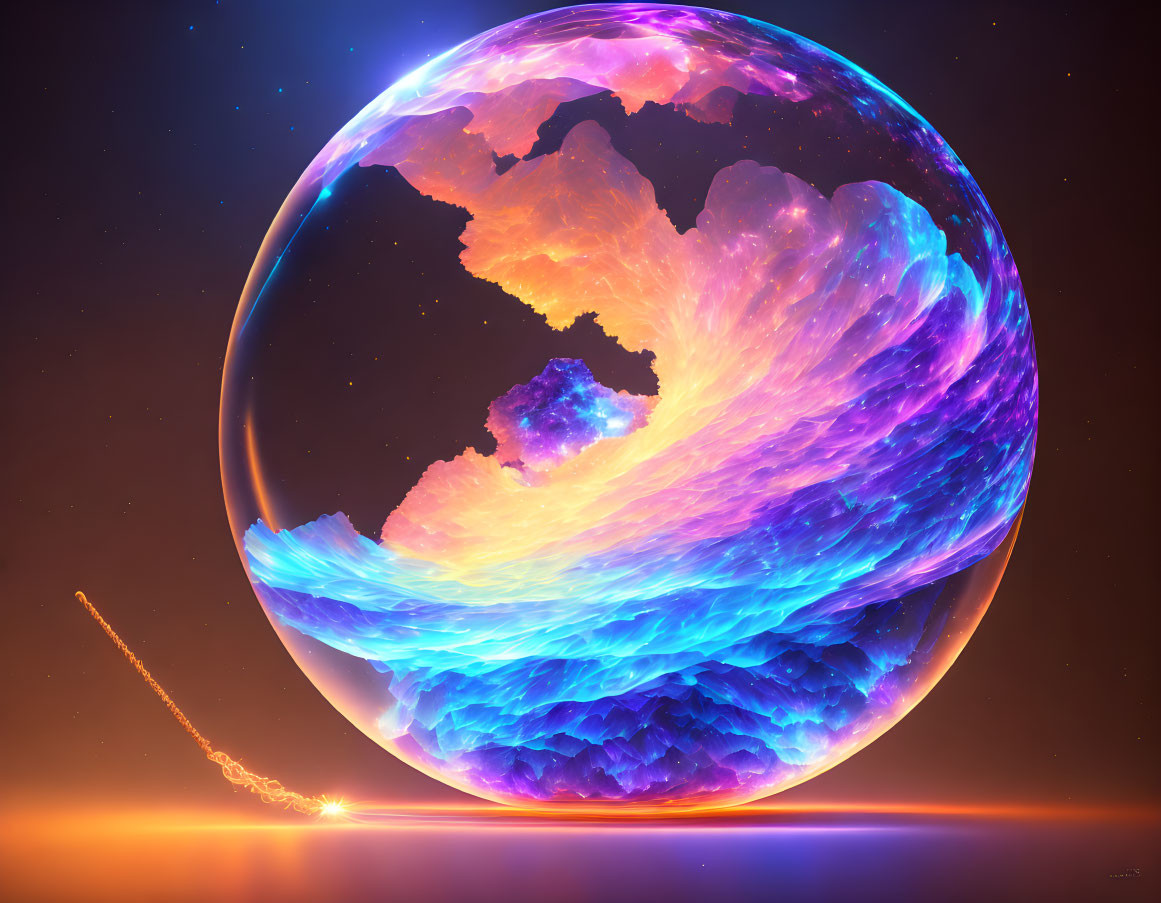 Colorful Digital Artwork: Iridescent Sphere with Swirling Patterns