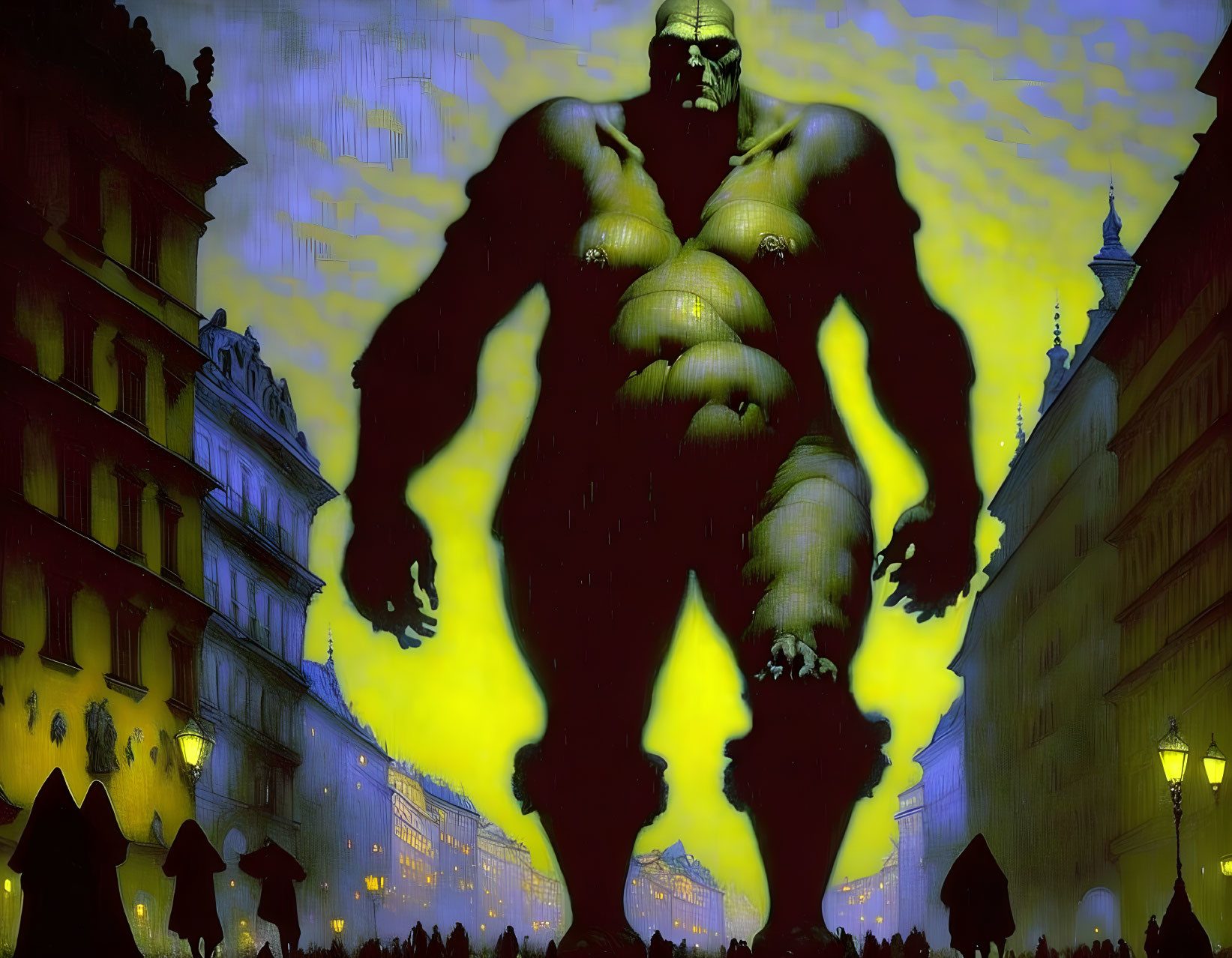 Giant Glowing Silhouette Dominates Dimly Lit Street