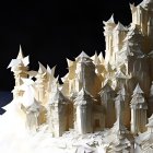 Detailed Paper Castle with Towers and Pointed Rooftops on Dark Background