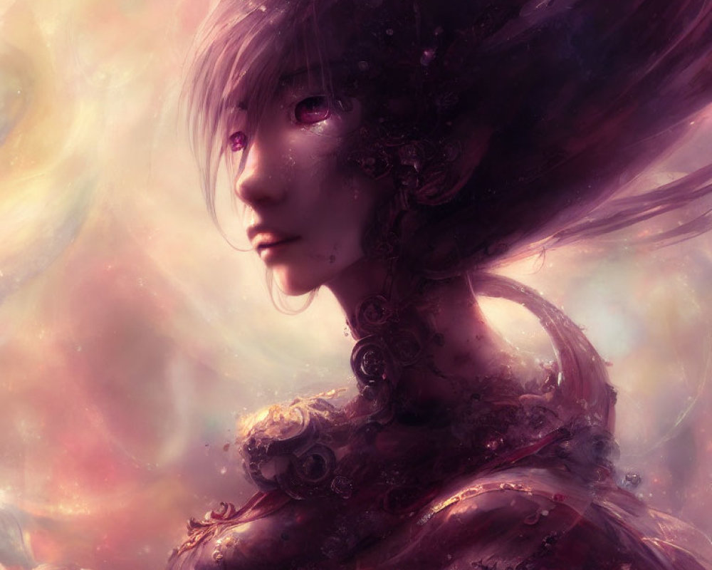 Detailed surreal portrait with purple dreamlike ambience