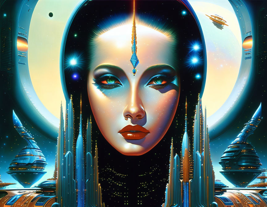 Futuristic portrait of a woman with cosmic features