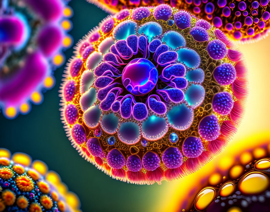 Colorful Computer-Generated Spherical Fractal Image of Virus-like Structure