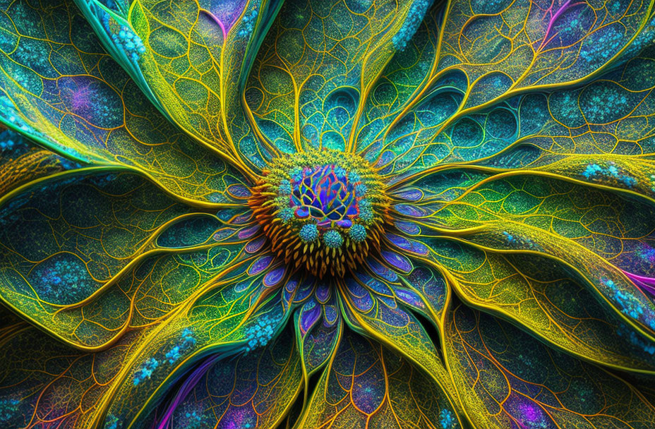 Colorful fractal art: fantastical flower with intricate patterns