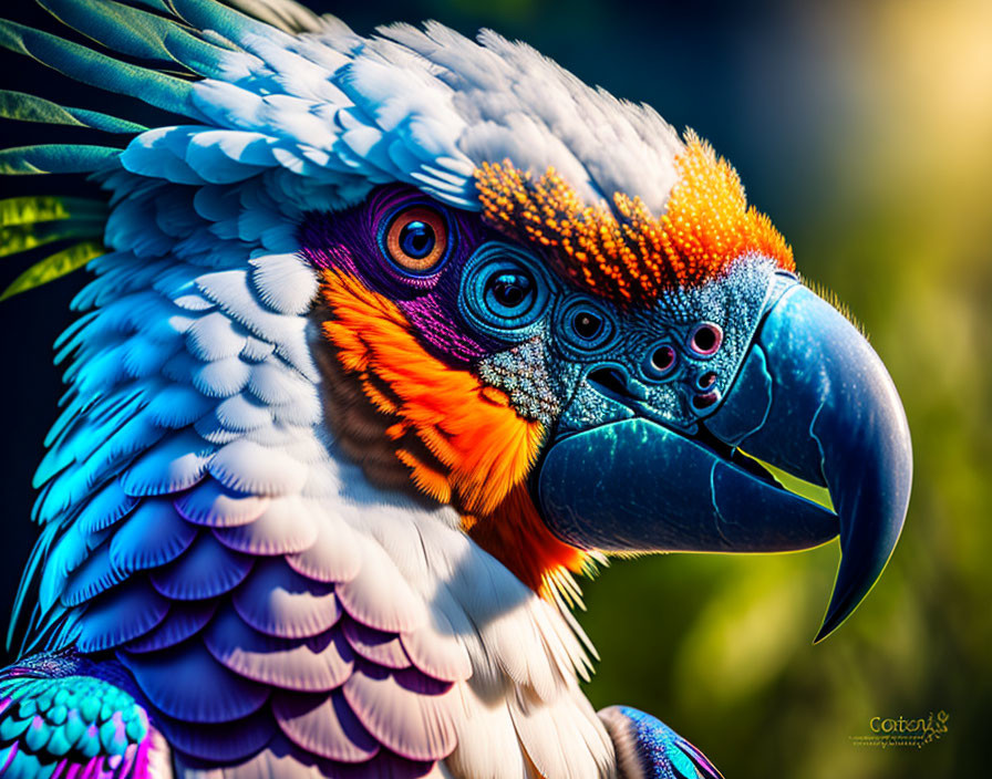 Colorful Macaw with Blue, Orange, and White Plumage in Sunlight