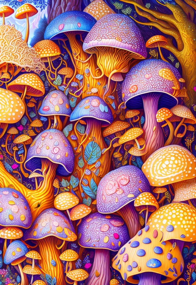 Colorful Fantastical Mushroom Forest Illustration