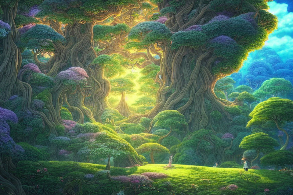 Majestic forest with radiant light and magical ambiance