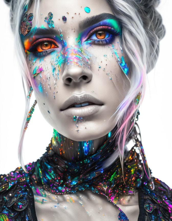 Colorful makeup portrait with glitter for a fantasy or sci-fi look