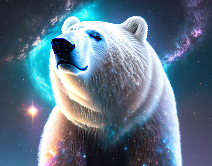 Majestic Polar Bear in Cosmic Blues and Purples