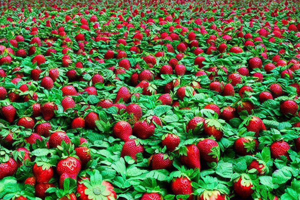 Lush ripe strawberries in vibrant field setting