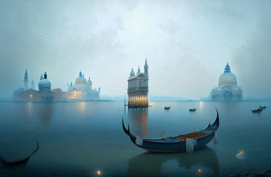 Venice Gondolas and Misty Waters by Iconic Buildings