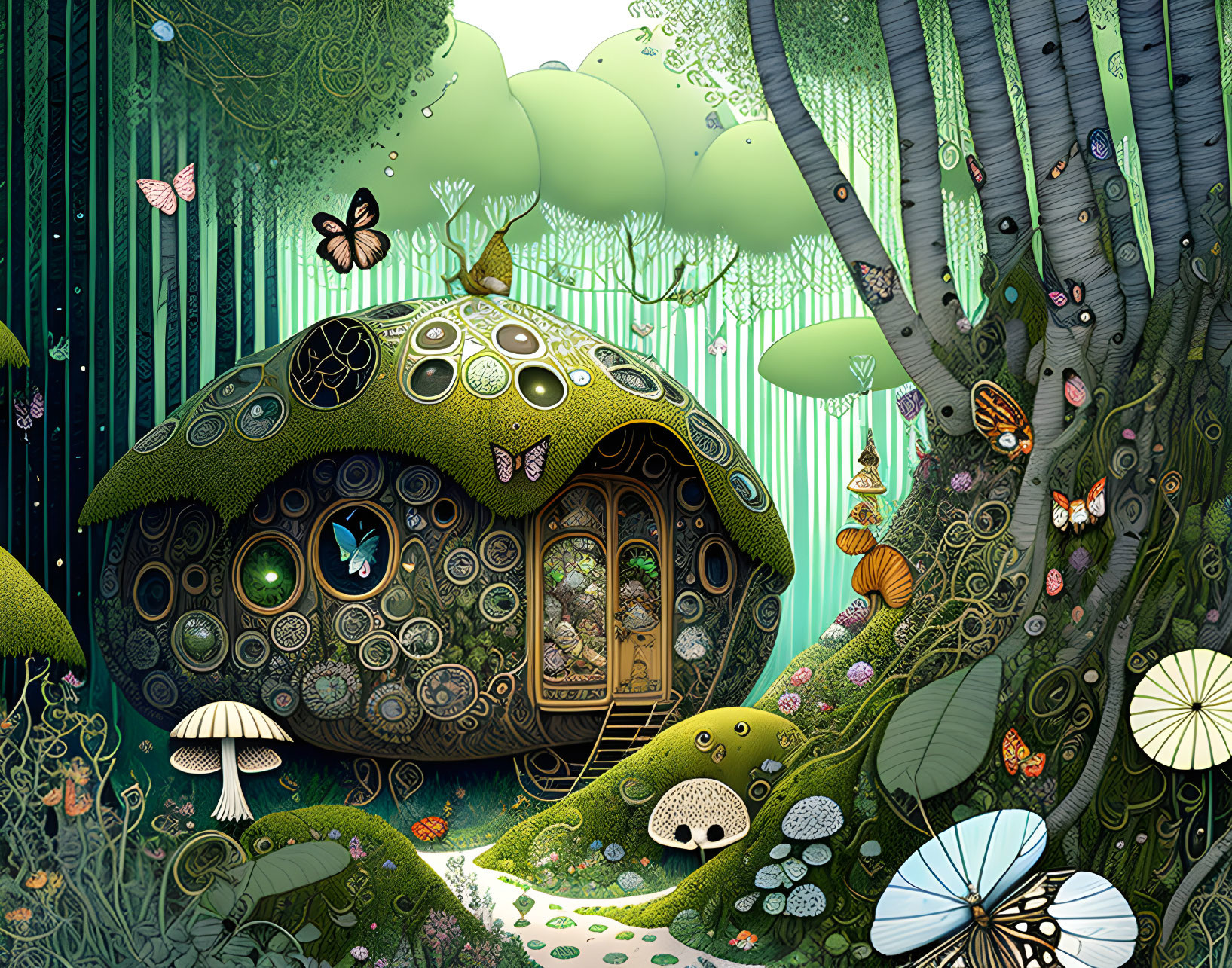 Illustration of Mushroom House in Enchanted Forest