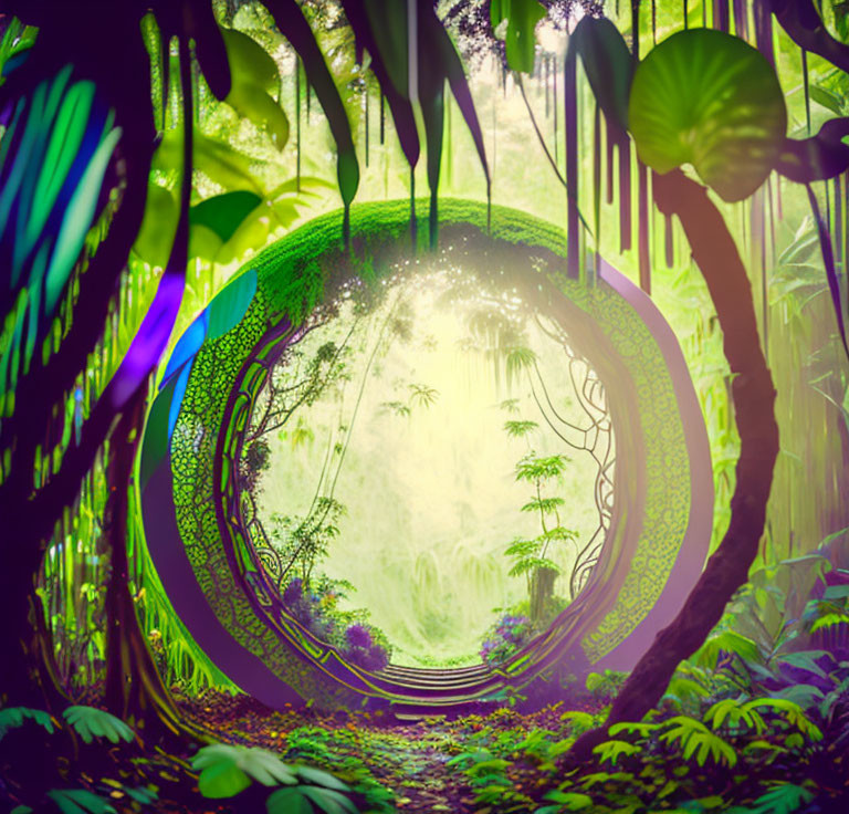 Mystical forest scene with circular enchanted portal