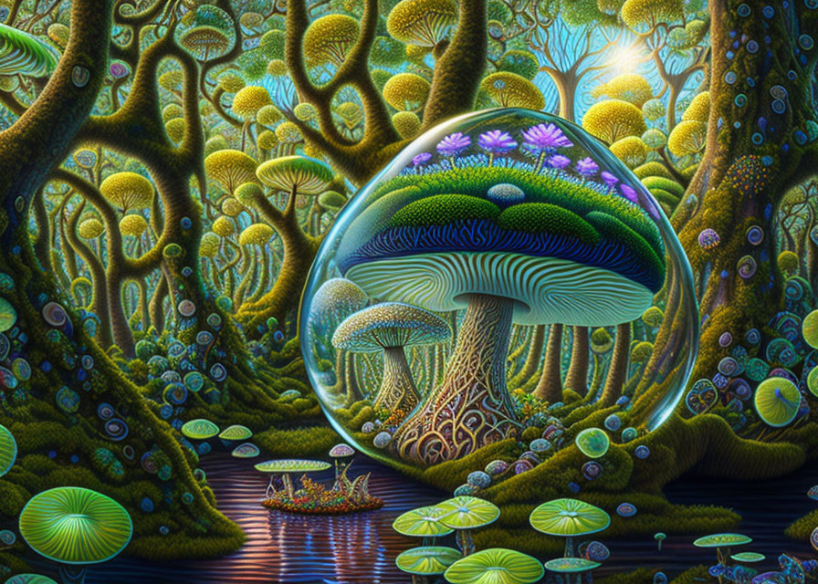 Luminous Mushroom Ecosystem in Vibrant Fantasy Forest