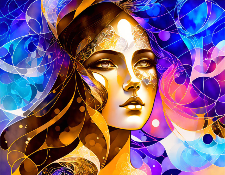 Colorful Abstract Art: Woman's Face with Intricate Designs