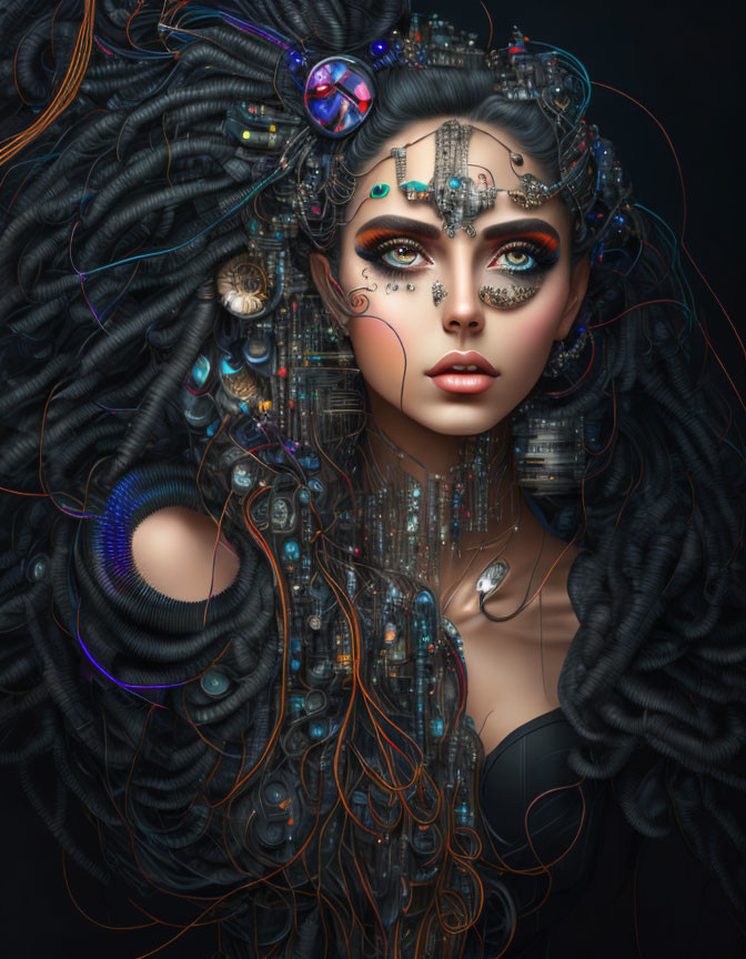 Futuristic stylized image of woman with cybernetic enhancements