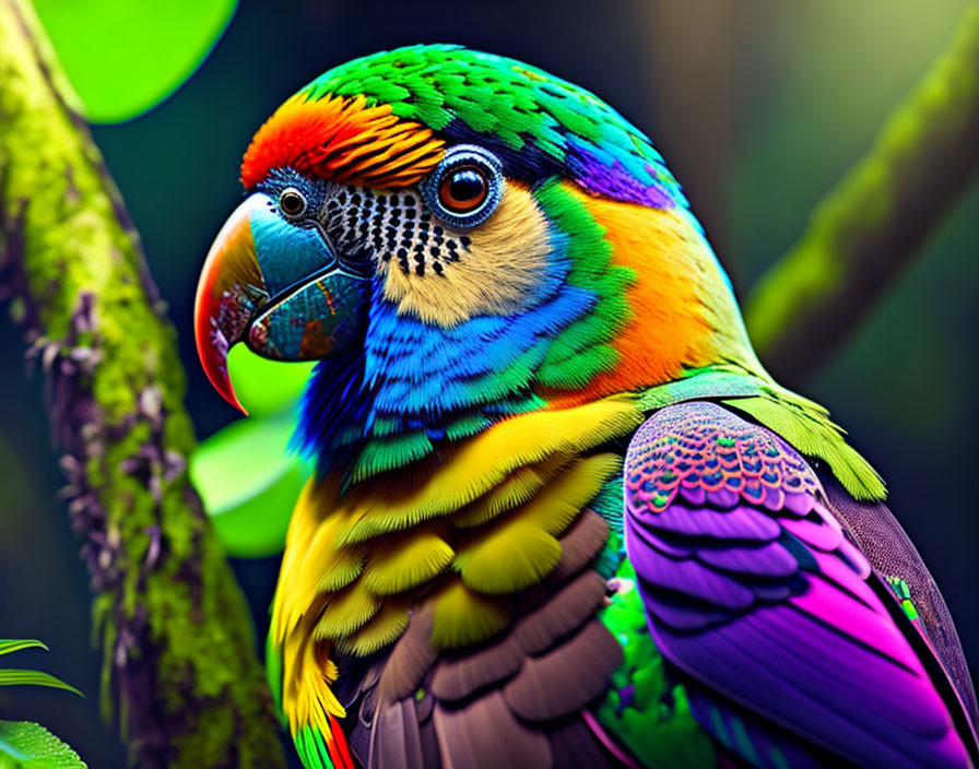 Colorful Parrot Perched on Branch with Green Background