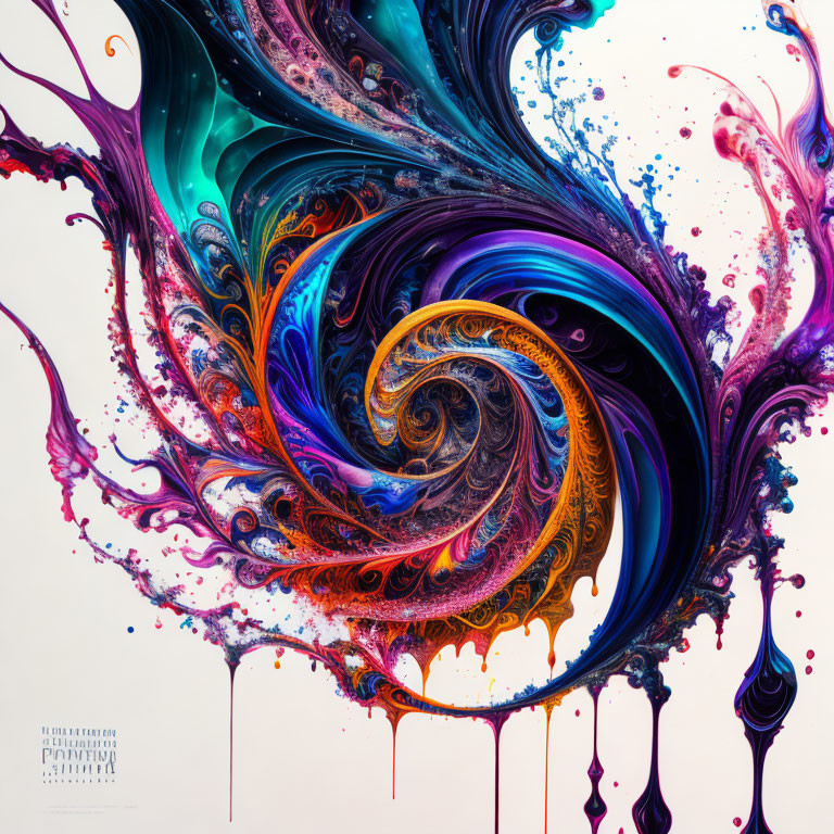 Colorful Abstract Artwork with Swirling Patterns in Blue, Purple, Orange, and Pink