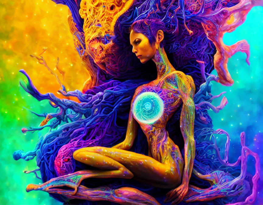 Colorful Psychedelic Image of Person with Intricate Patterns