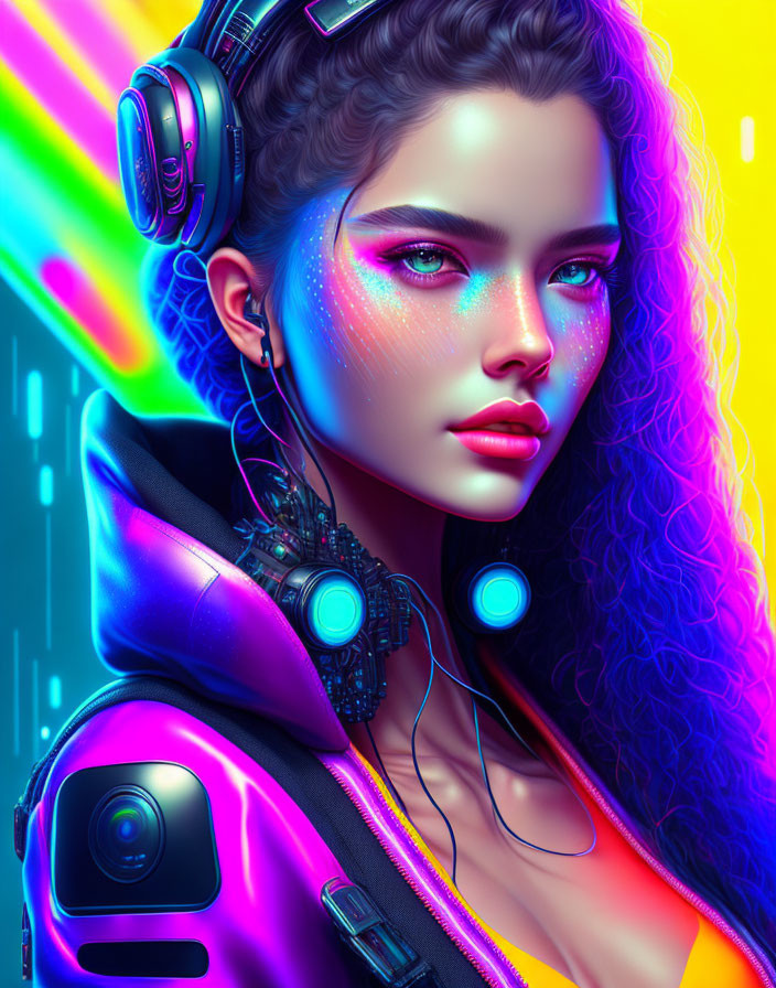 Vibrant neon makeup woman in digital art