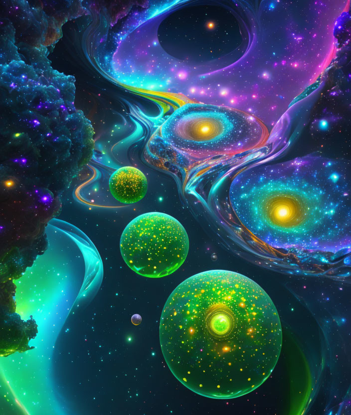 Colorful Fractal Art: Celestial Bodies and Nebula Patterns