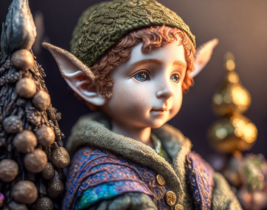 Detailed fantasy elf figurine in green and purple outfit